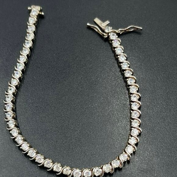 ROSS SIMON 925 Sterling SilverVintage Topaz Swirl CZ Tennis Bracelet Sz 7 - Picture 1 of 13